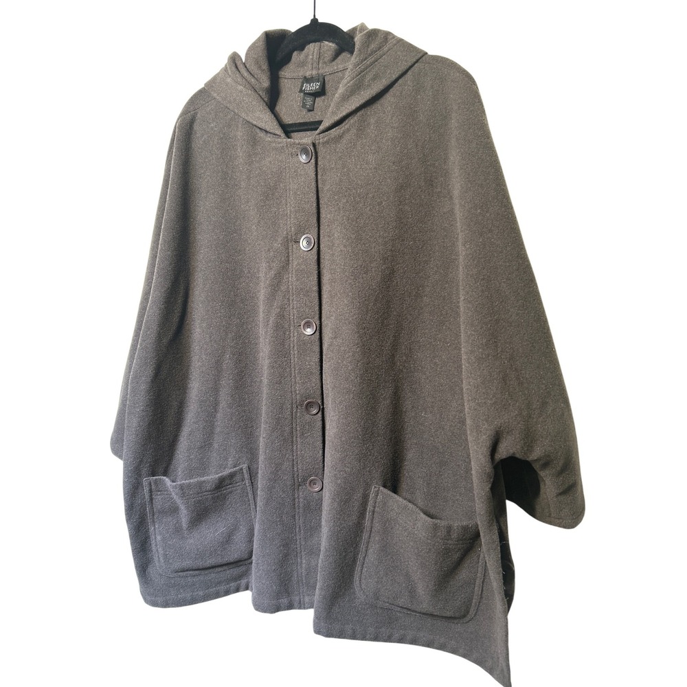 Eileen Fisher Brown Wool Hooded Jacket‎  Woman's Size 2XLt